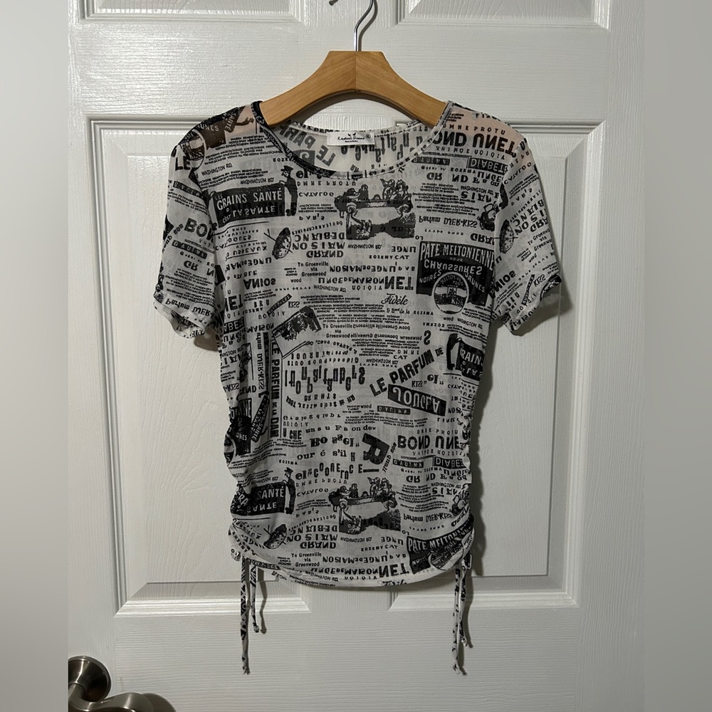 Mesh newspaper print shirt